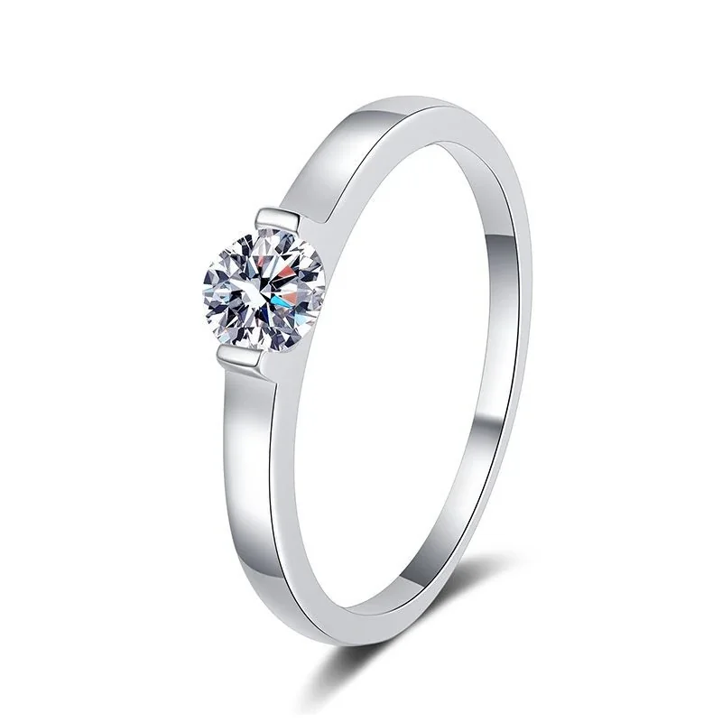Sleek Silver-Plated 925 Sterling Silver Tension-Set Round Moissanite Ring