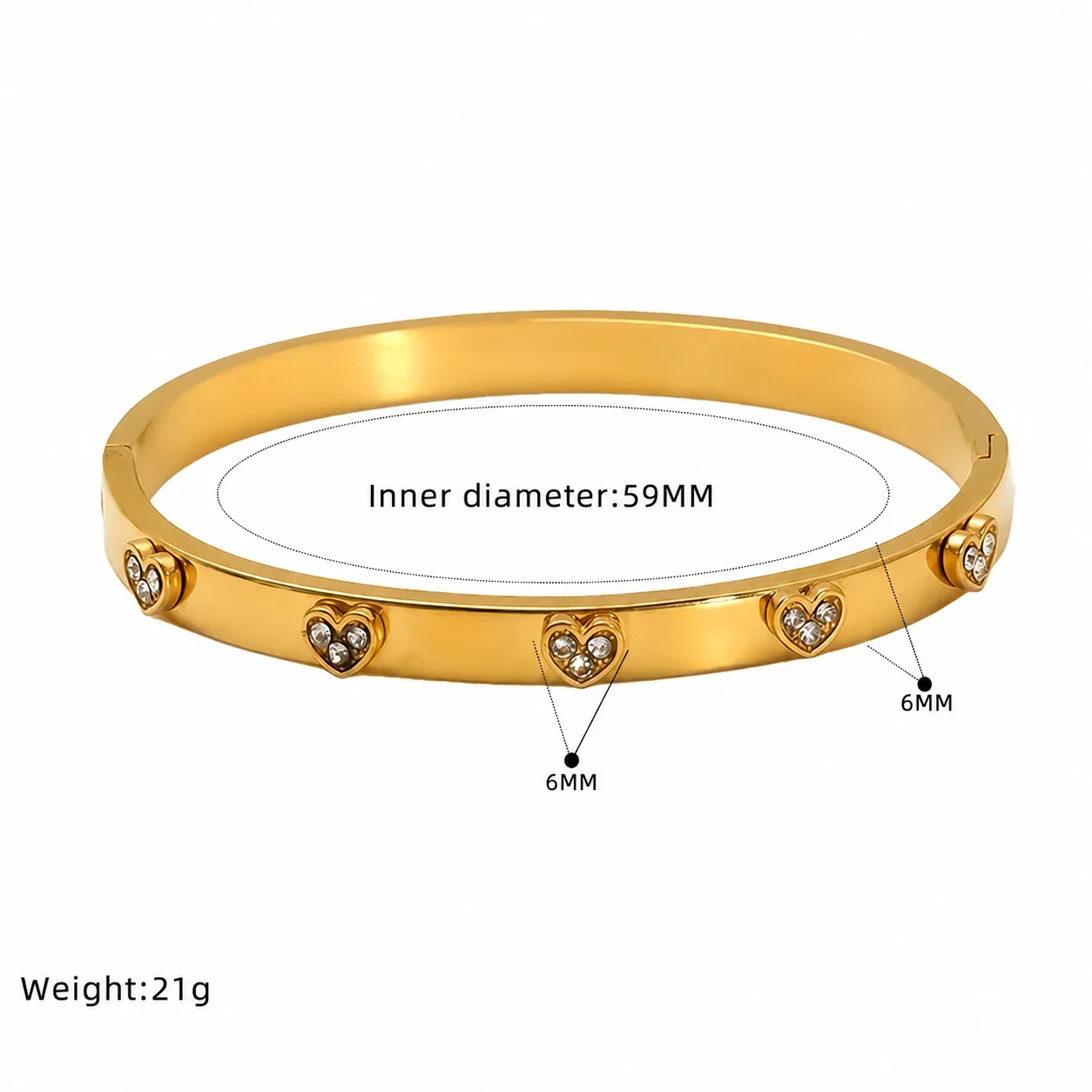 Ornate Gold-Plated Stainless Steel Clover Heart Bangle - Gold Beaded Clover