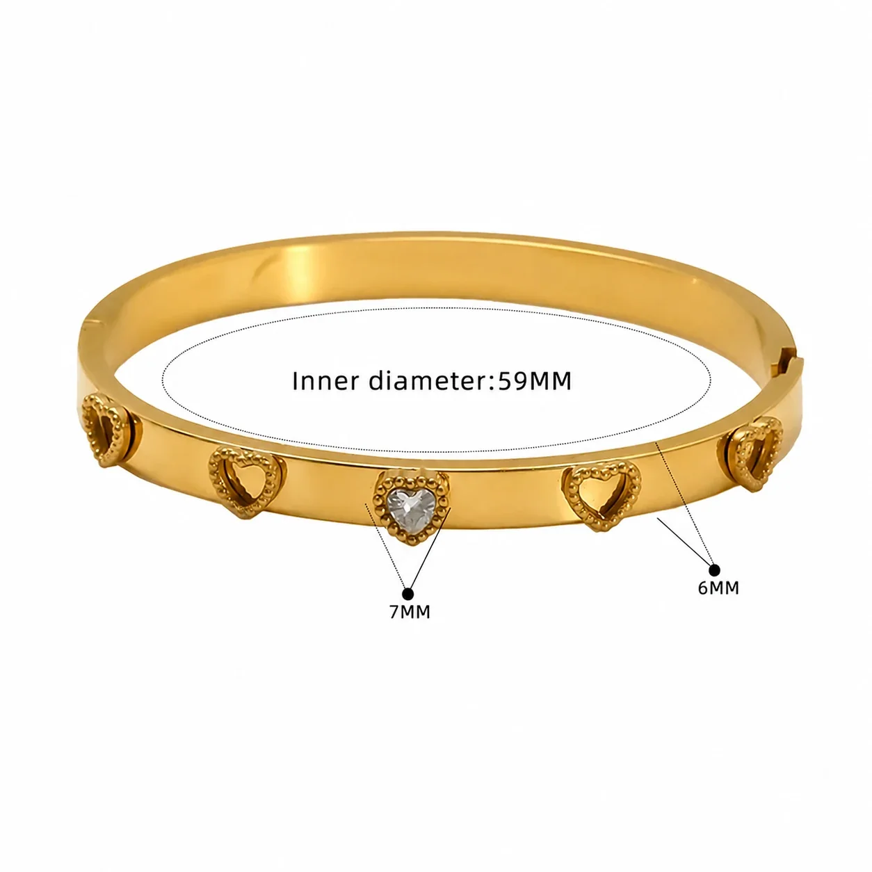Ornate Gold-Plated Stainless Steel Clover Heart Bangle - Gold Flower Motif