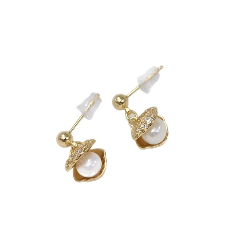 Delicate Gold-Plated Shell Motif Freshwater Pearl Drop Earrings
