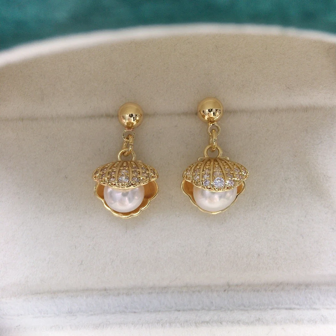 Delicate Gold-Plated Shell Motif Freshwater Pearl Drop Earrings
