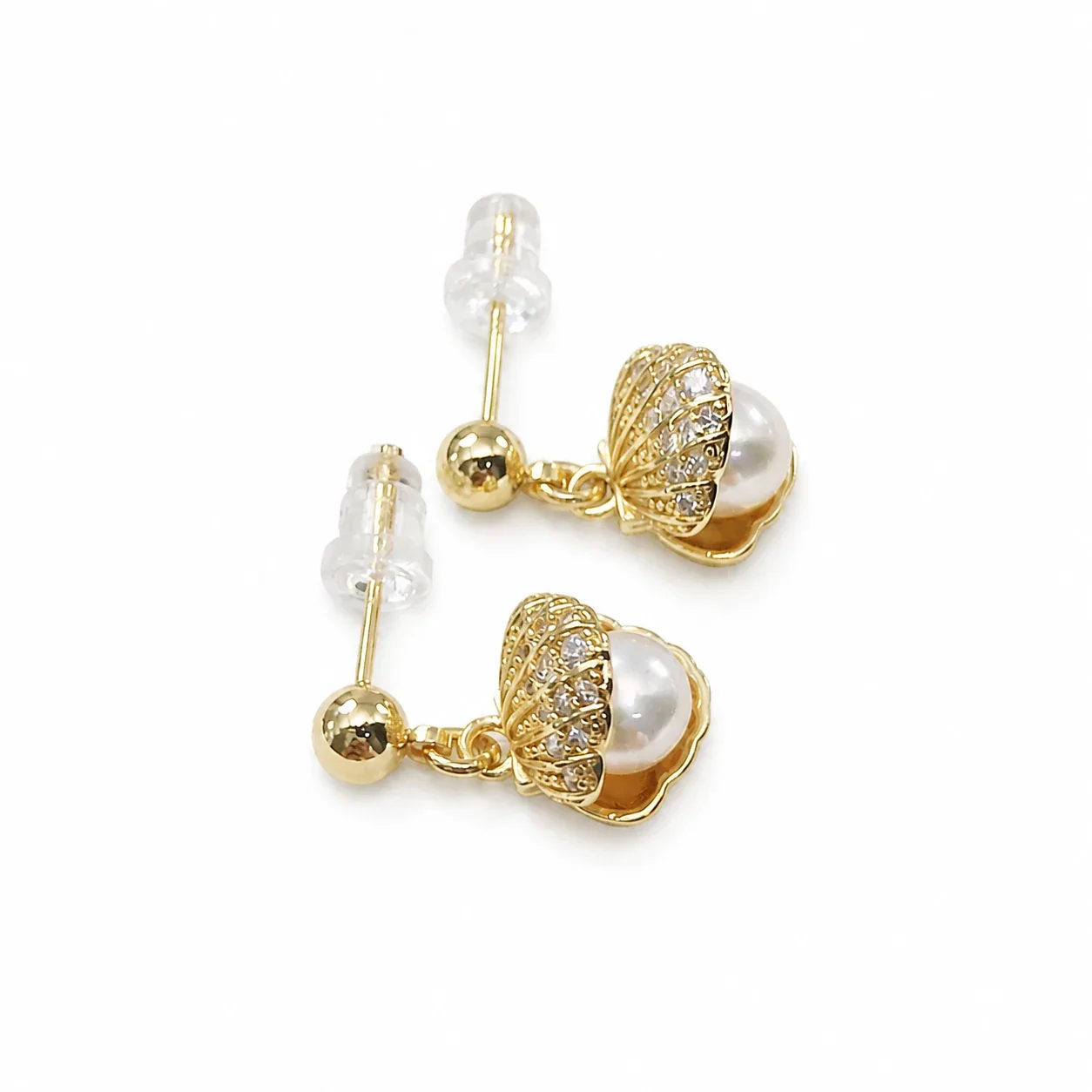 Delicate Gold-Plated Shell Motif Freshwater Pearl Drop Earrings