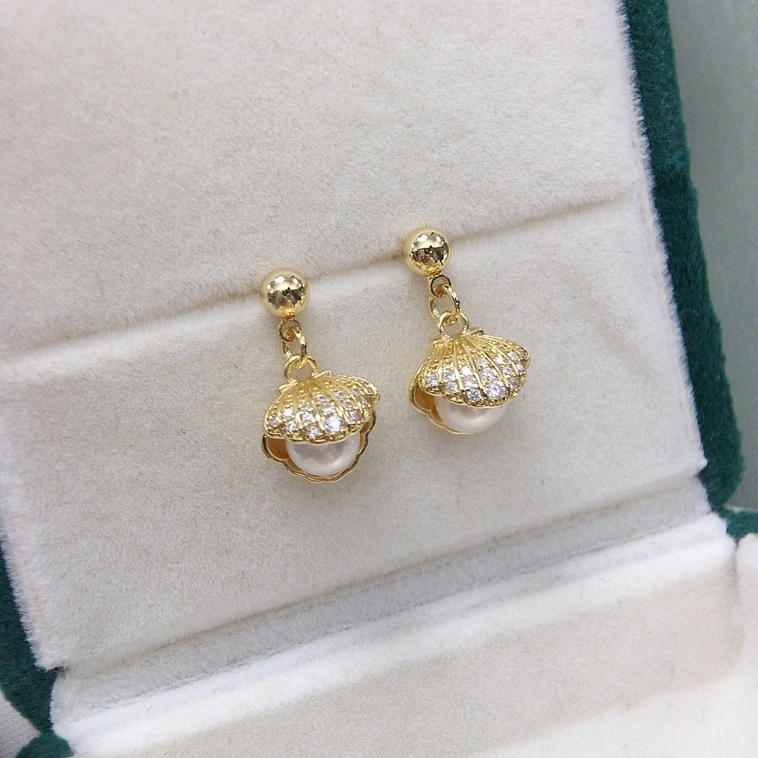 Delicate Gold-Plated Shell Motif Freshwater Pearl Drop Earrings - White