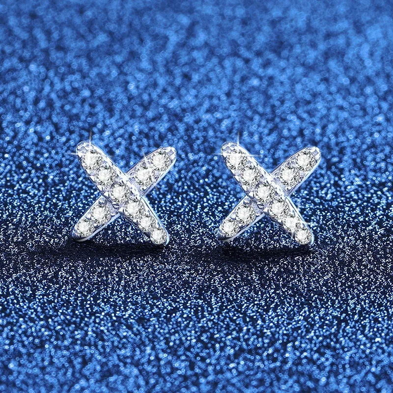 Petite 925 Sterling Silver Pavé X Moissanite Stud Earrings