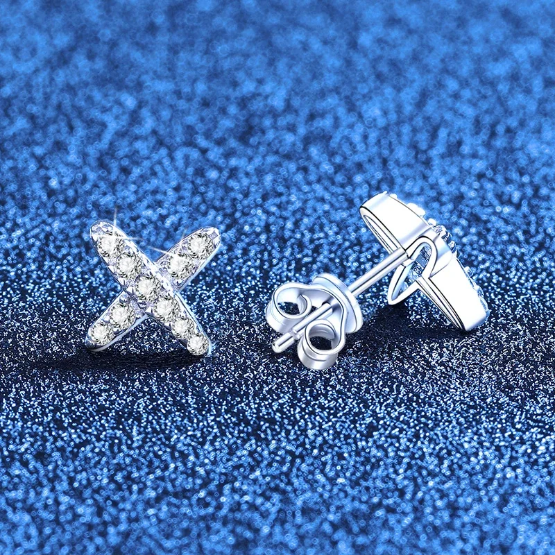 Petite 925 Sterling Silver Pavé X Moissanite Stud Earrings