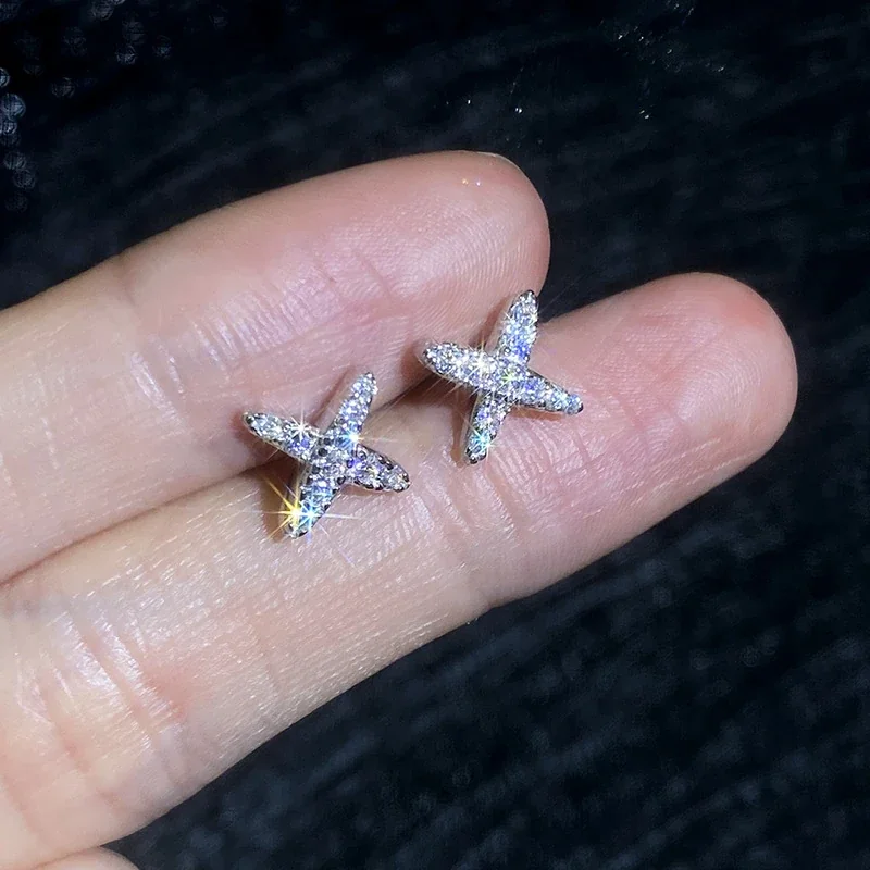 Petite 925 Sterling Silver Pavé X Moissanite Stud Earrings