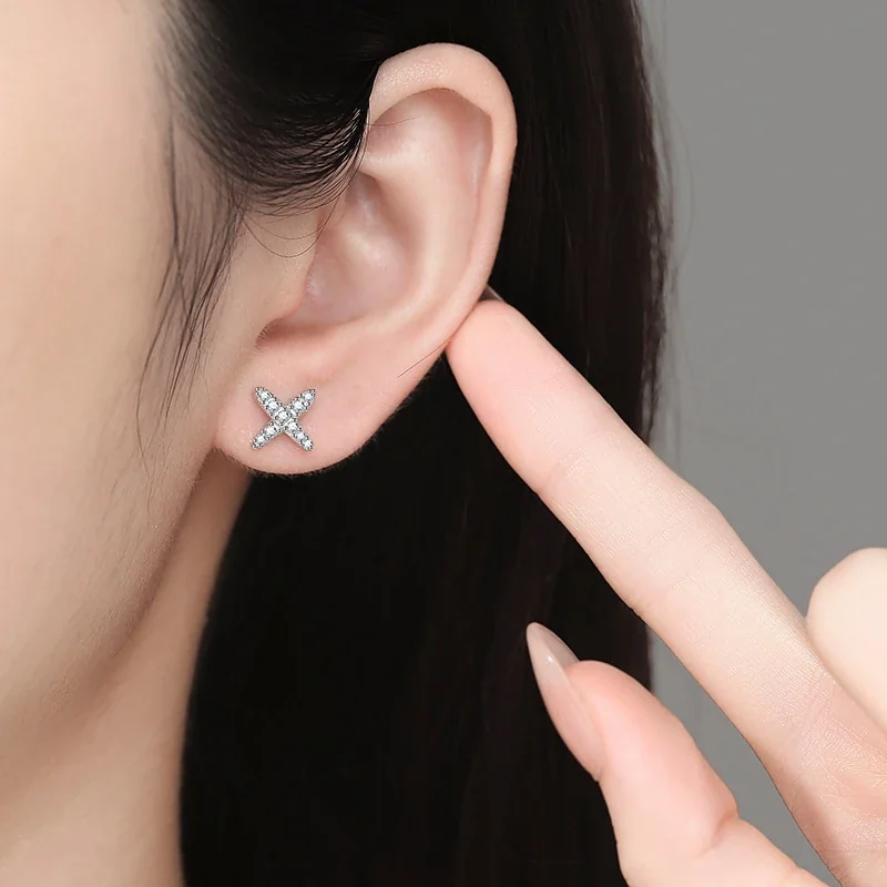 Petite 925 Sterling Silver Pavé X Moissanite Stud Earrings