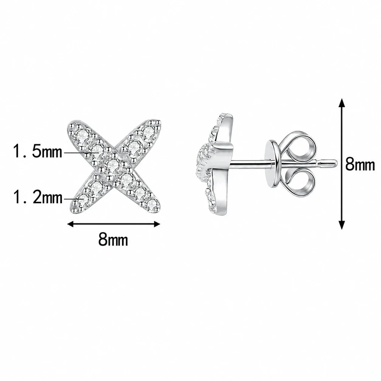 Petite 925 Sterling Silver Pavé X Moissanite Stud Earrings - Moissanite