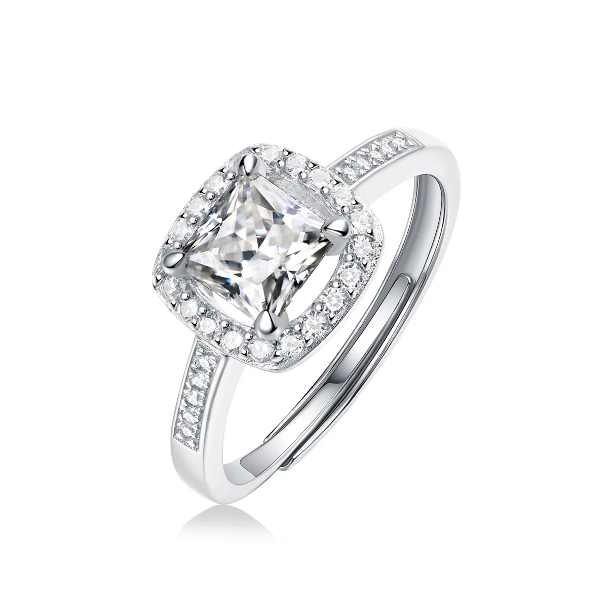 Cushion Halo Pavé 925 Sterling Silver Moissanite Ring