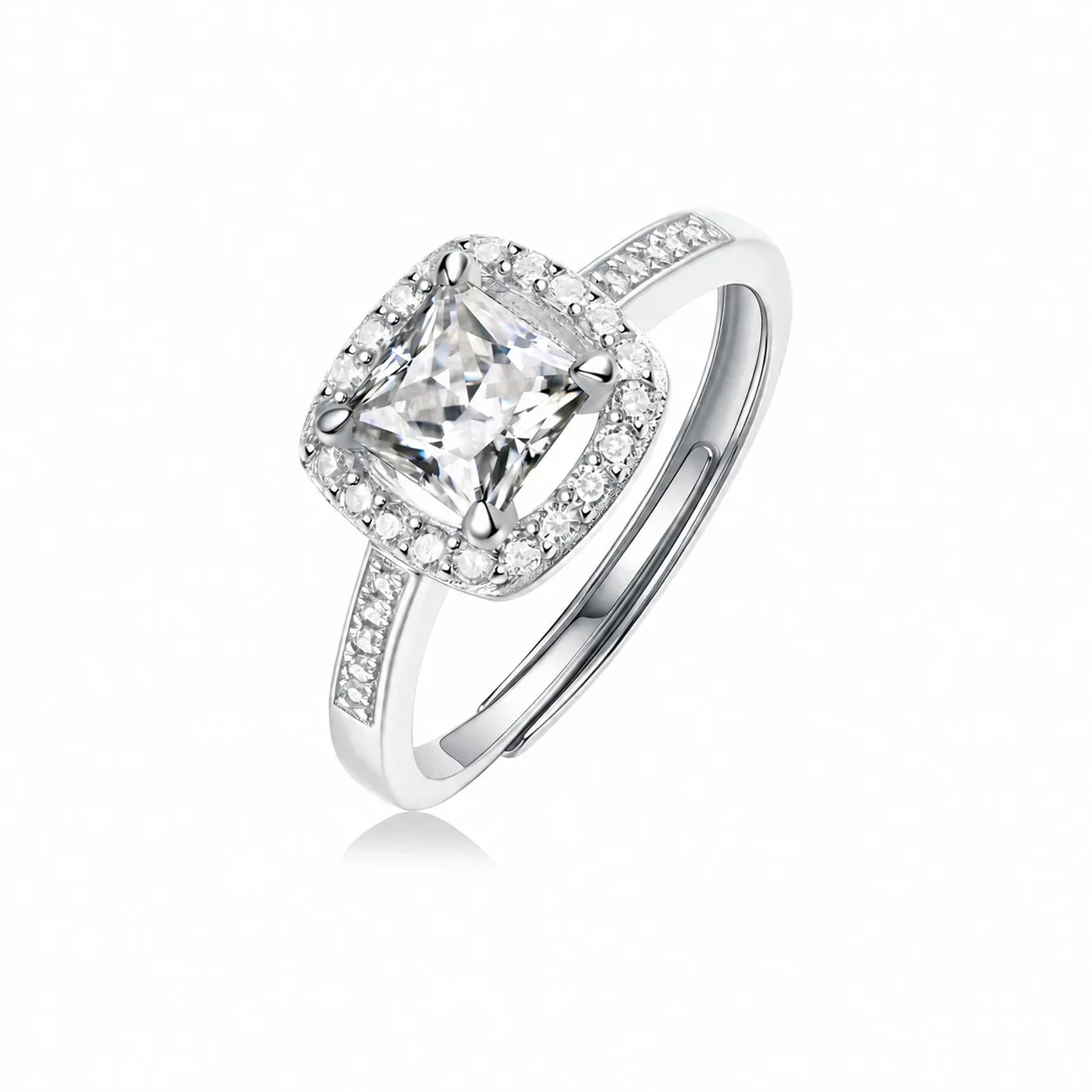 Cushion Halo Pavé 925 Sterling Silver Moissanite Ring