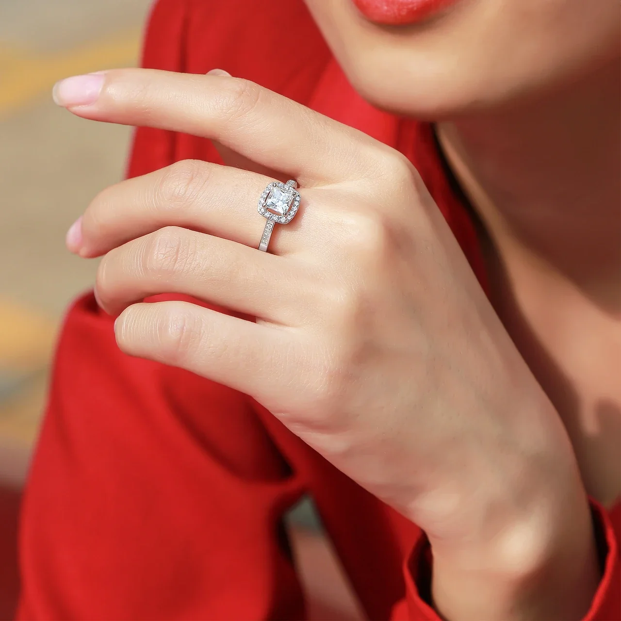 Cushion Halo Pavé 925 Sterling Silver Moissanite Ring