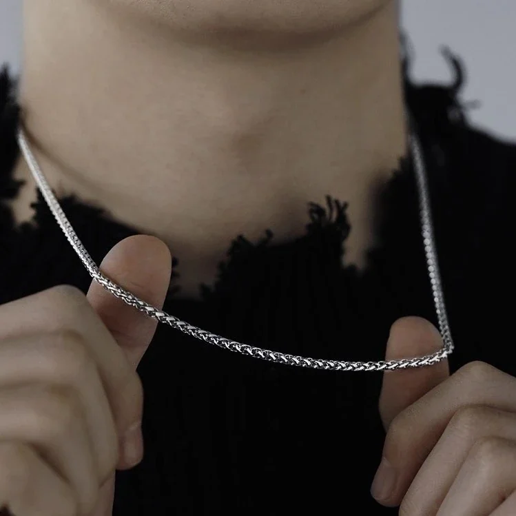 Braided 925 Sterling Silver Wheat Chain Necklace