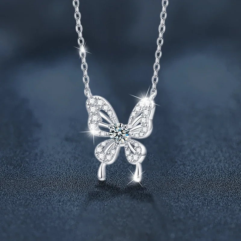 Graceful 925 Sterling Silver Pavé Butterfly Pendant Necklace