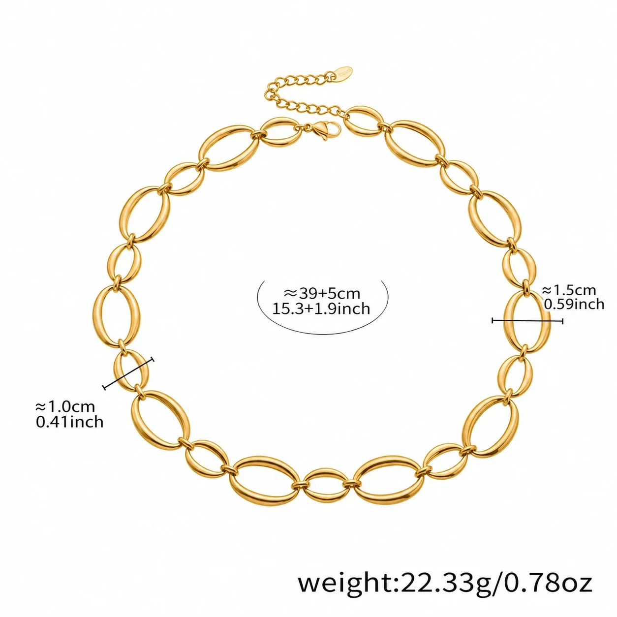 Sculptural Gold-Plated Open Oval Link Lobster Clasp Set - Two-Tone 39+5 cm