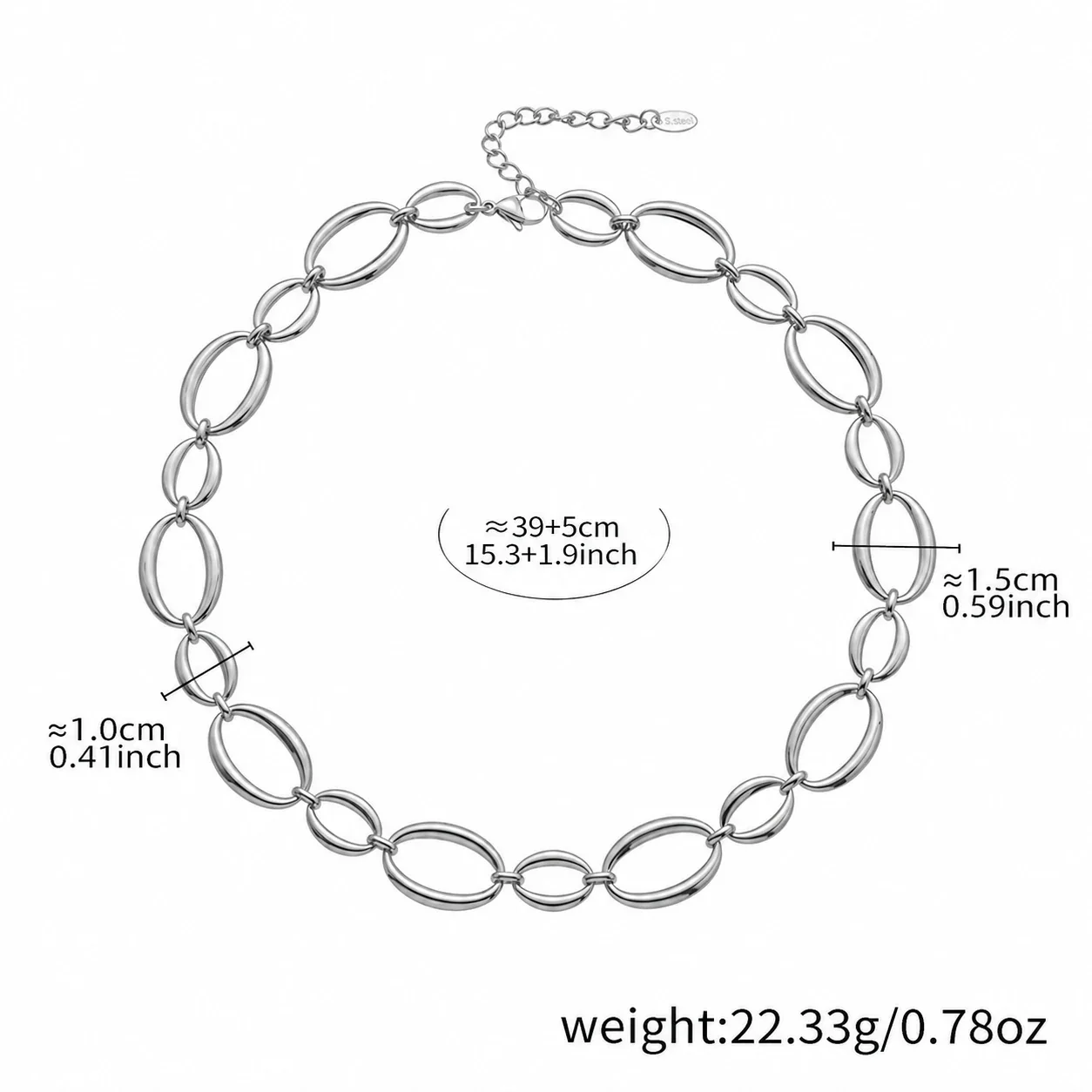 Sculptural Gold-Plated Open Oval Link Lobster Clasp Set - Silver 39+5 cm