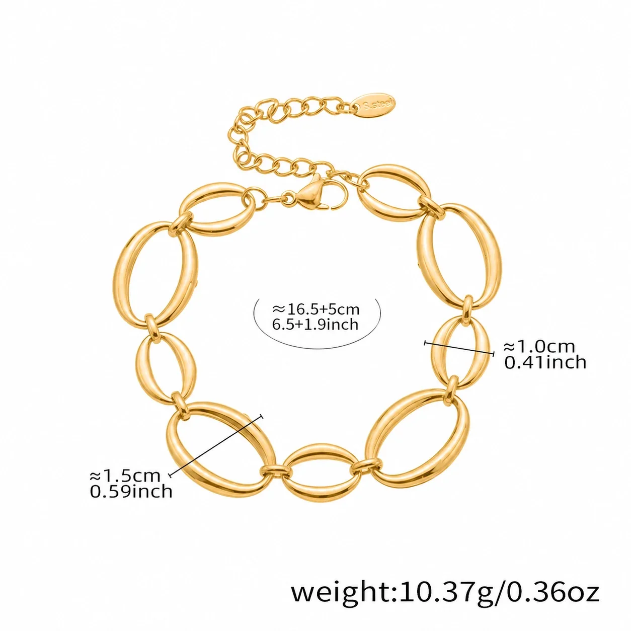Sculptural Gold-Plated Open Oval Link Lobster Clasp Set - Gold 16+5 cm