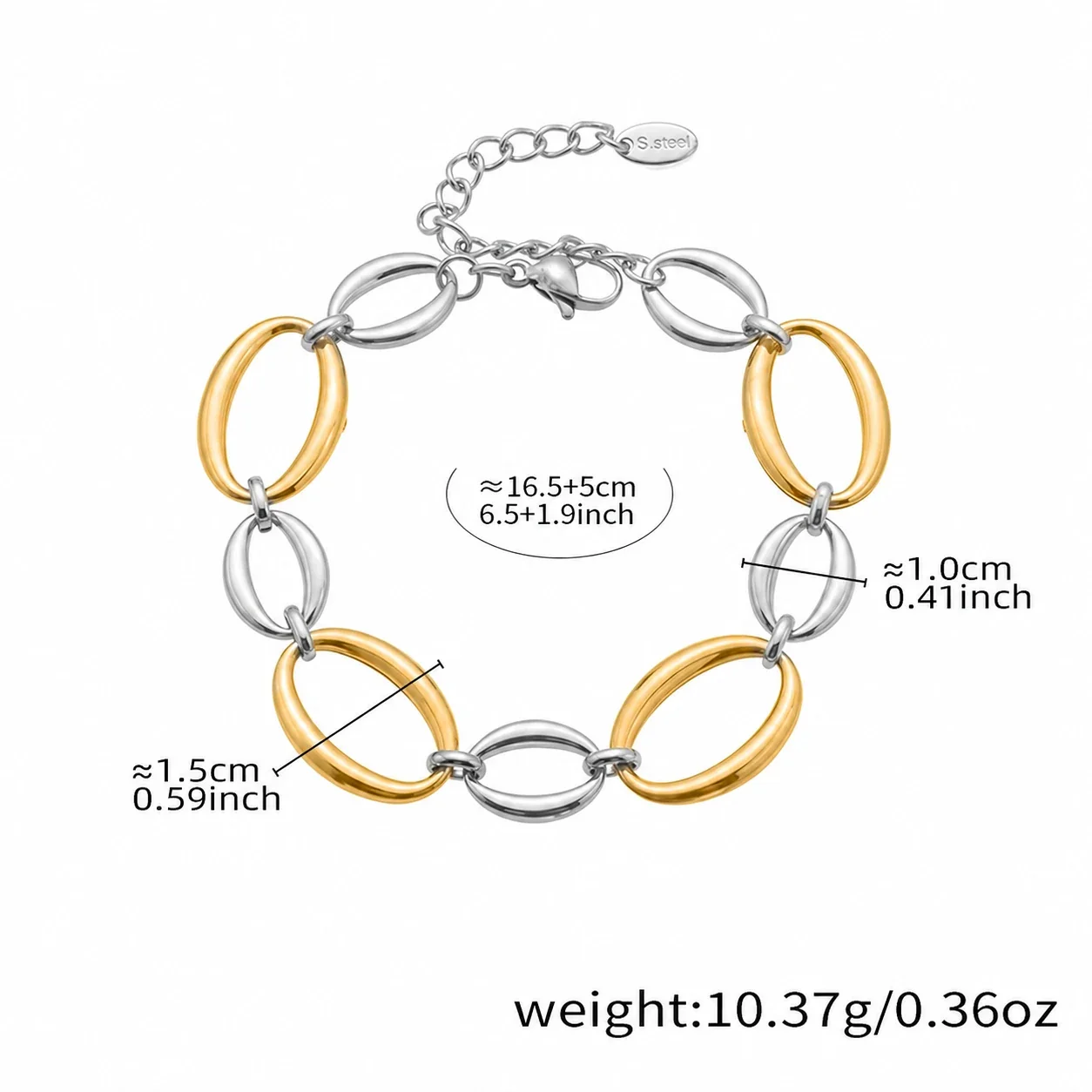 Sculptural Gold-Plated Open Oval Link Lobster Clasp Set - Two-Tone 16+5 cm
