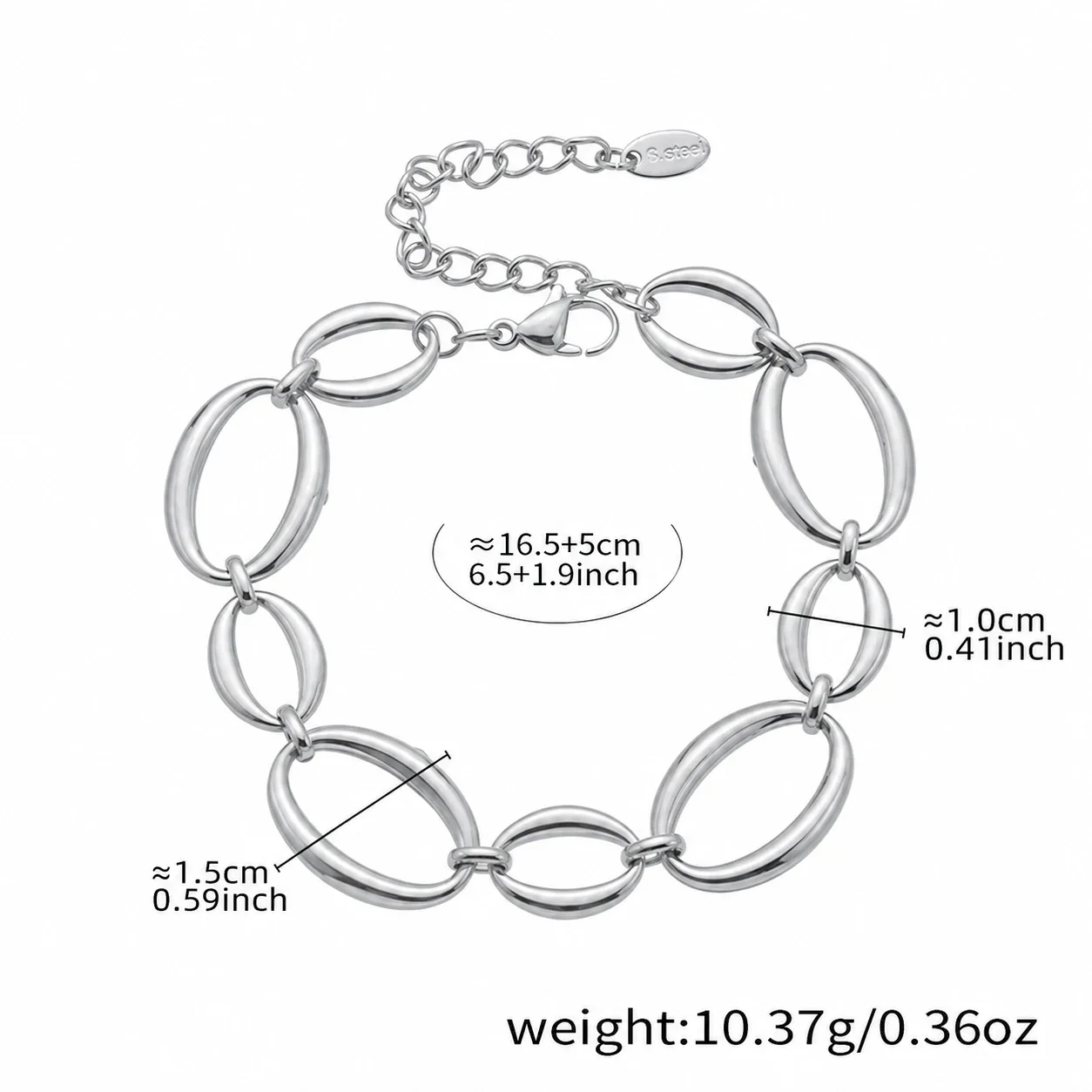 Sculptural Gold-Plated Open Oval Link Lobster Clasp Set - Silver 16+5 cm