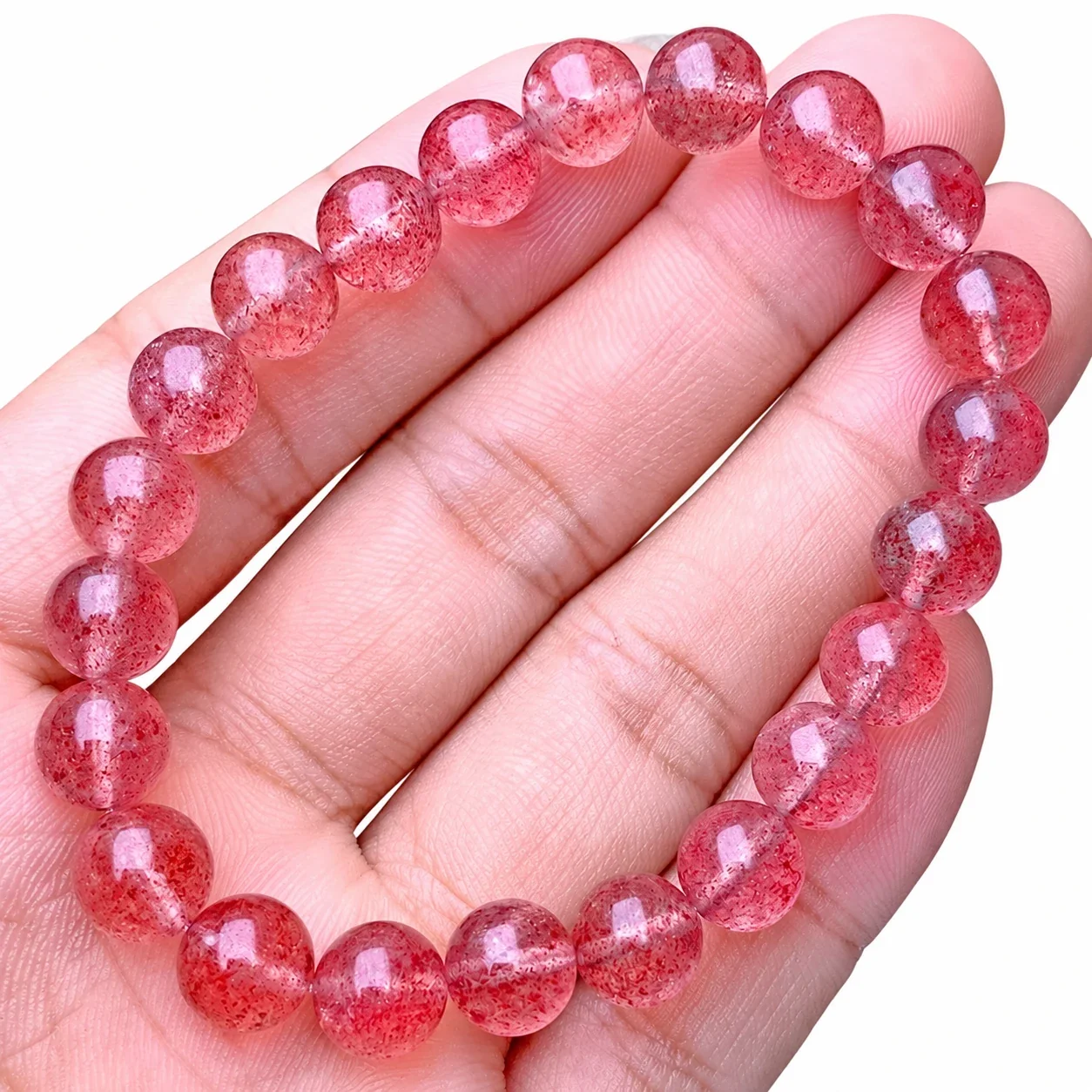 Translucent Pink Round-Bead Crystal Stretch Bracelet