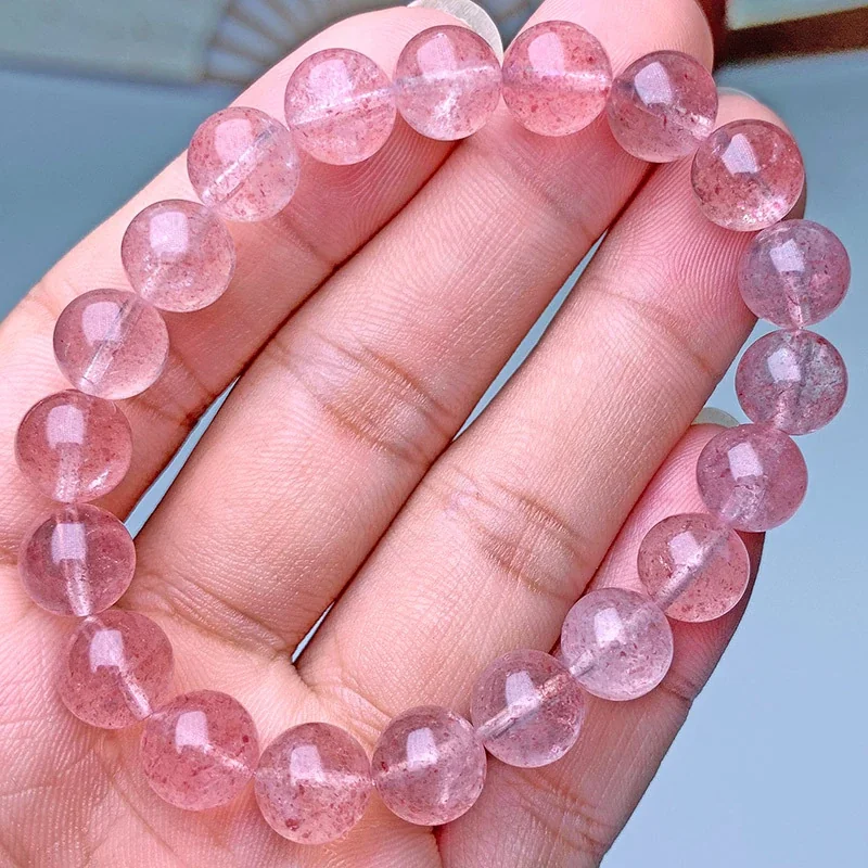 Translucent Pink Round-Bead Crystal Stretch Bracelet - 5A Grade