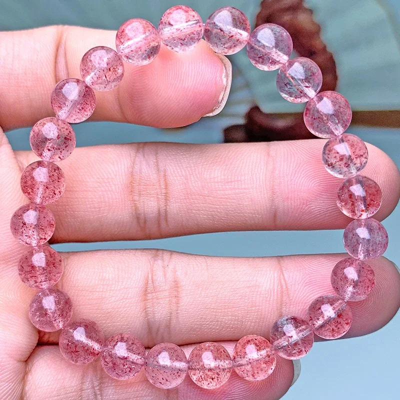 Translucent Pink Round-Bead Crystal Stretch Bracelet - 6A Grade