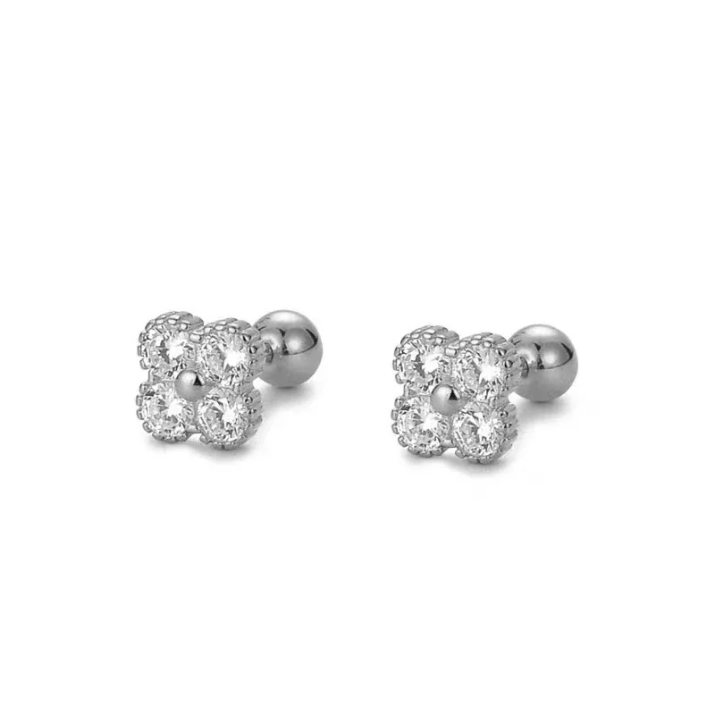 Petite Silver-Plated Clover Pavé Ball-Back Copper Stud Earrings