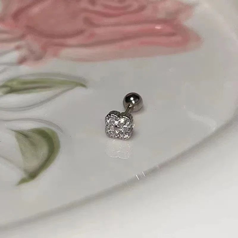 Petite Silver-Plated Clover Pavé Ball-Back Copper Stud Earrings