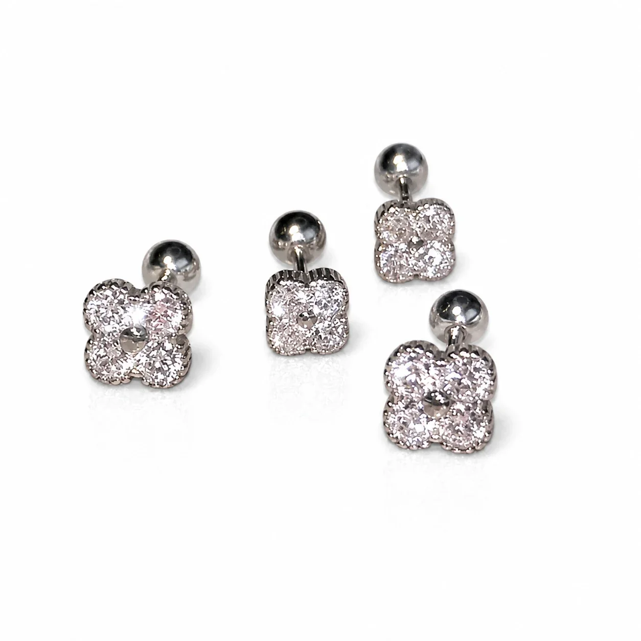 Petite Silver-Plated Clover Pavé Ball-Back Copper Stud Earrings - Silver Large