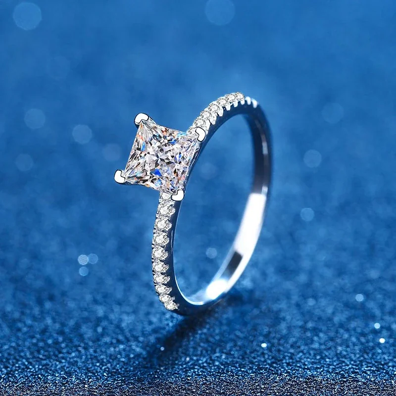 Radiant Princess-Cut Pavé 925 Sterling Silver Ring