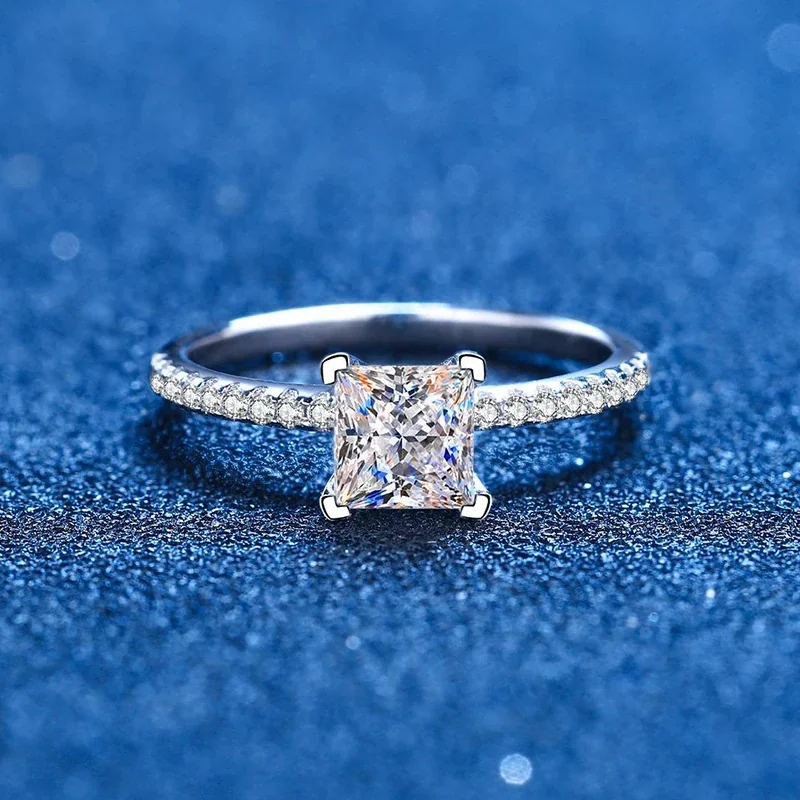 Radiant Princess-Cut Pavé 925 Sterling Silver Ring