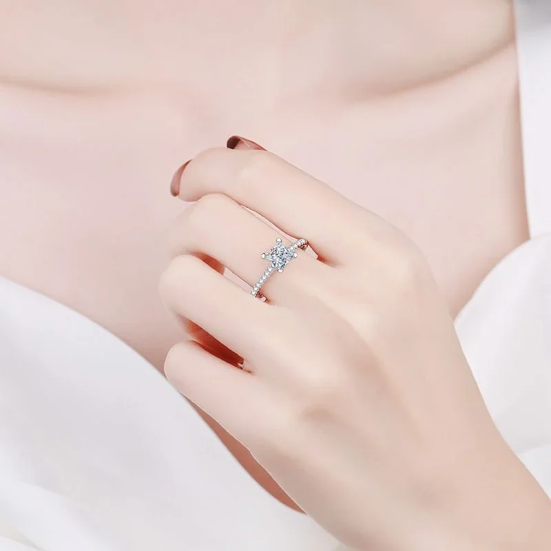 Radiant Princess-Cut Pavé 925 Sterling Silver Ring