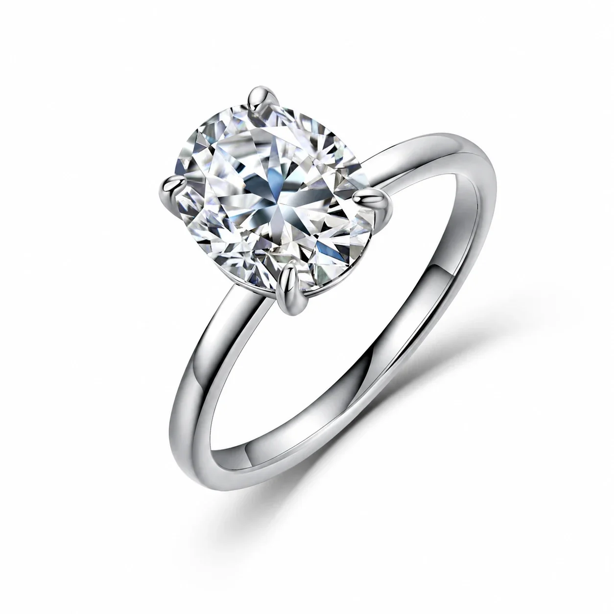 Radiant 925 Sterling Silver Oval Six-Prong Moissanite Ring