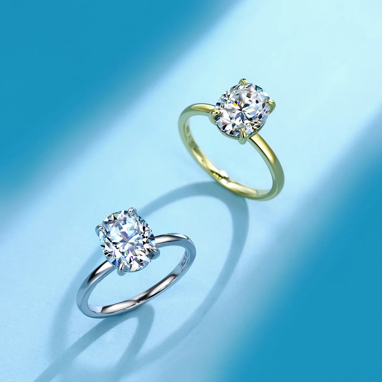 Radiant 925 Sterling Silver Oval Six-Prong Moissanite Ring