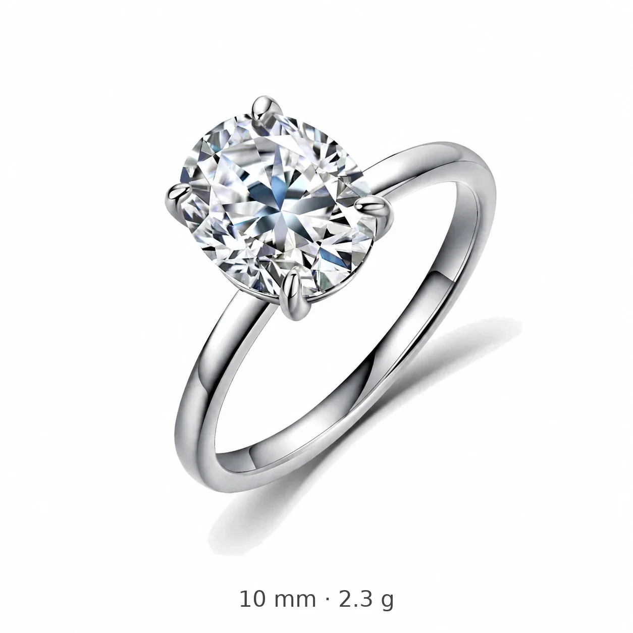 Radiant 925 Sterling Silver Oval Six-Prong Moissanite Ring - Silver, 7 x 10 mm, 2.5 ct