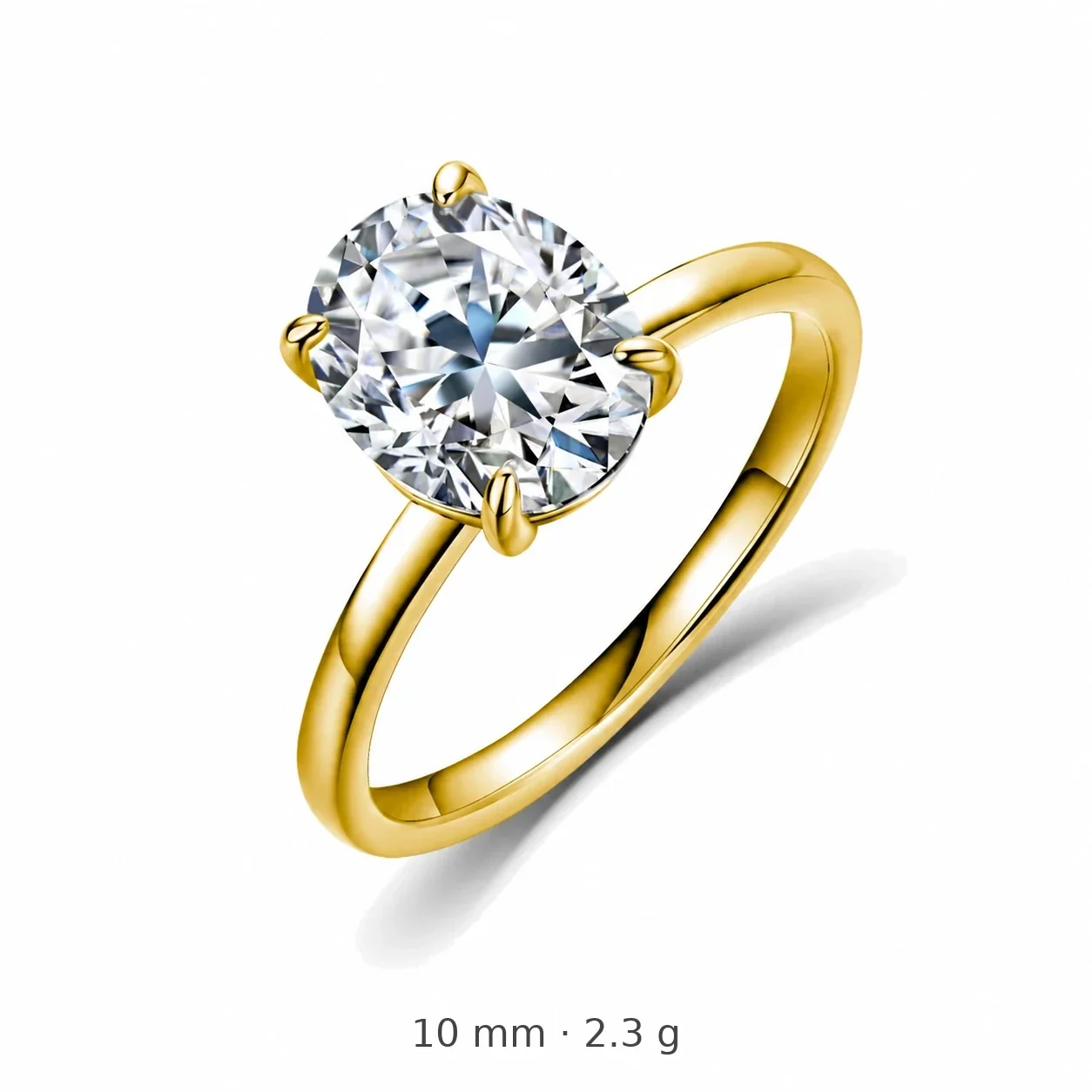 Radiant 925 Sterling Silver Oval Six-Prong Moissanite Ring - Gold-Tone, 7 x 10 mm, 2.5 ct