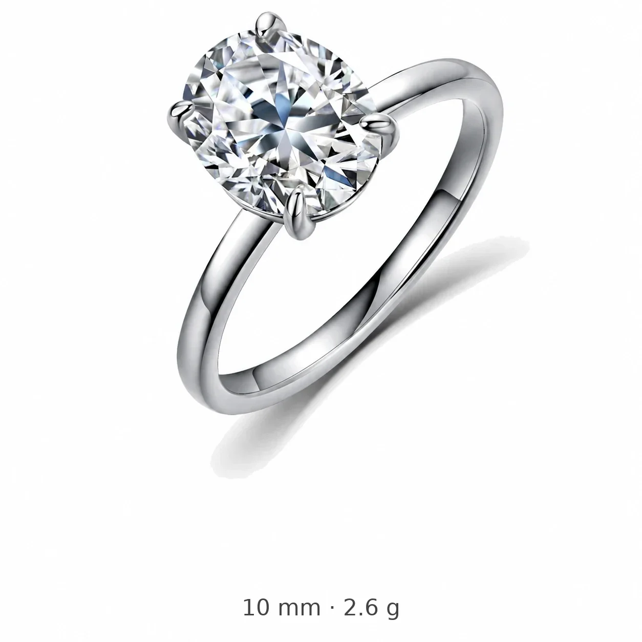 Radiant 925 Sterling Silver Oval Six-Prong Moissanite Ring - Silver, 8 x 10 mm, 3 ct