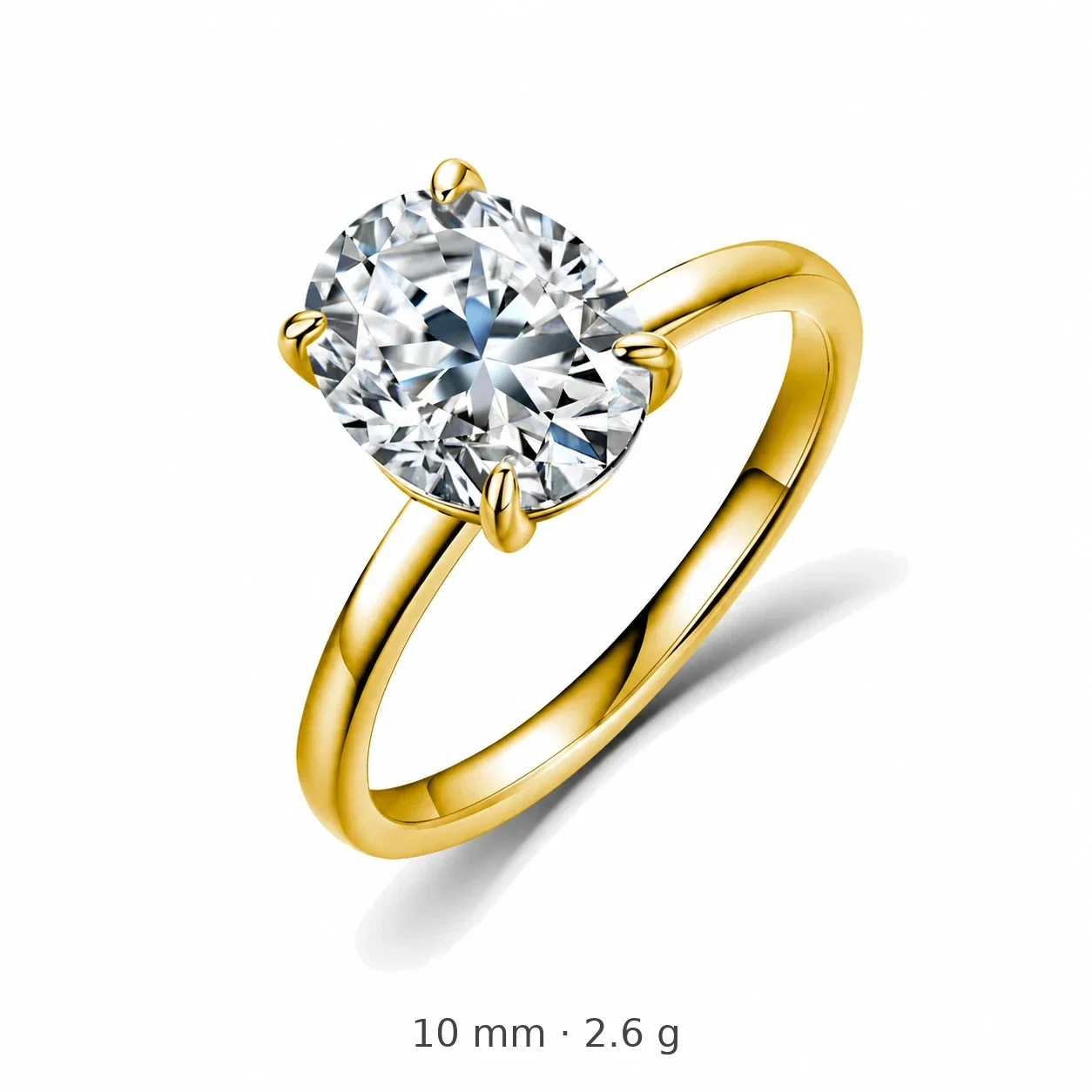 Radiant 925 Sterling Silver Oval Six-Prong Moissanite Ring - Gold-Tone, 8 x 10 mm, 3 ct