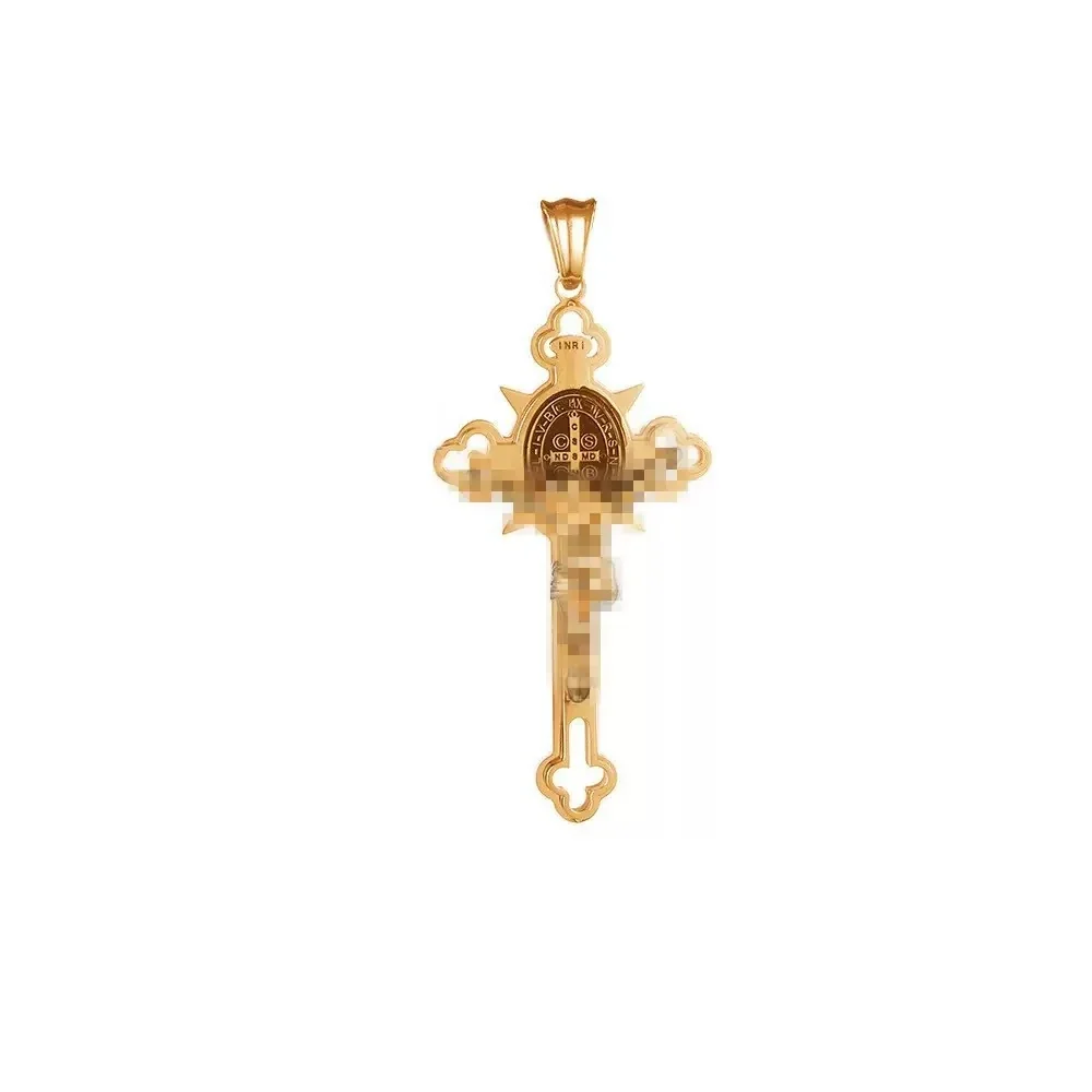 Ornate Stainless Steel Cross Medallion Box Chain Necklace