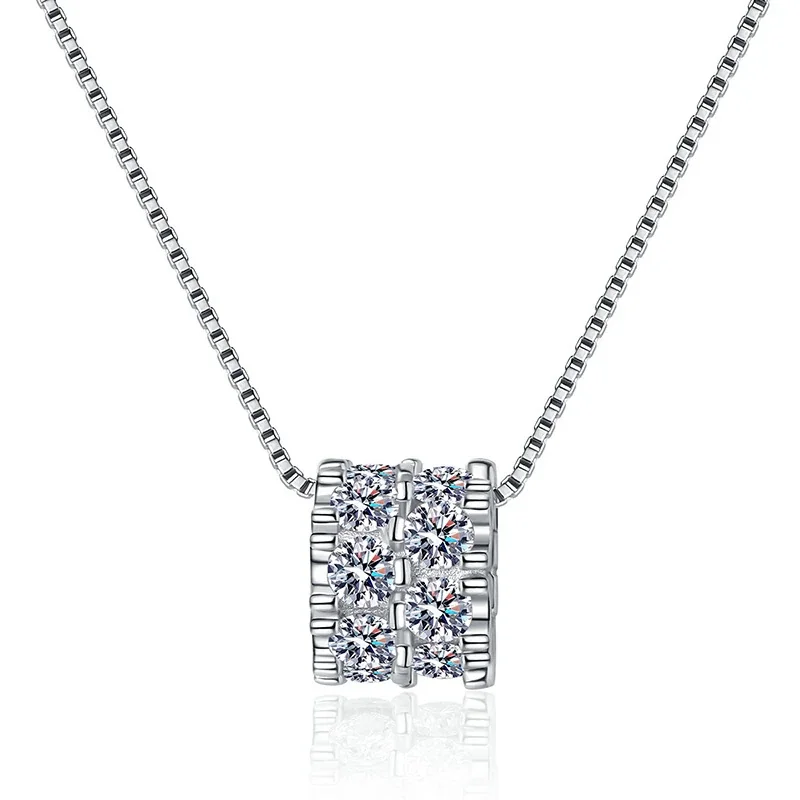 Radiant 925 Sterling Silver Box Chain Pavé Barrel Necklace