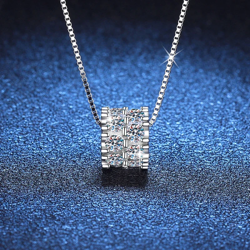Radiant 925 Sterling Silver Box Chain Pavé Barrel Necklace