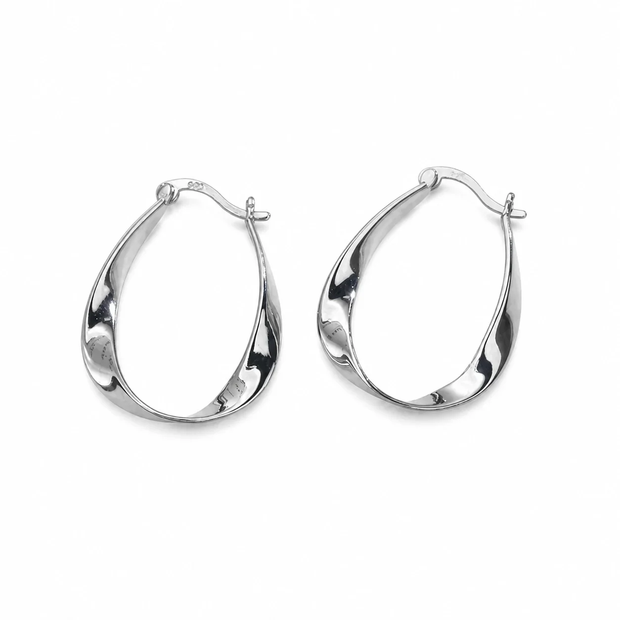 Sculptural 925 Sterling Silver Twisted Teardrop Hoop Earrings