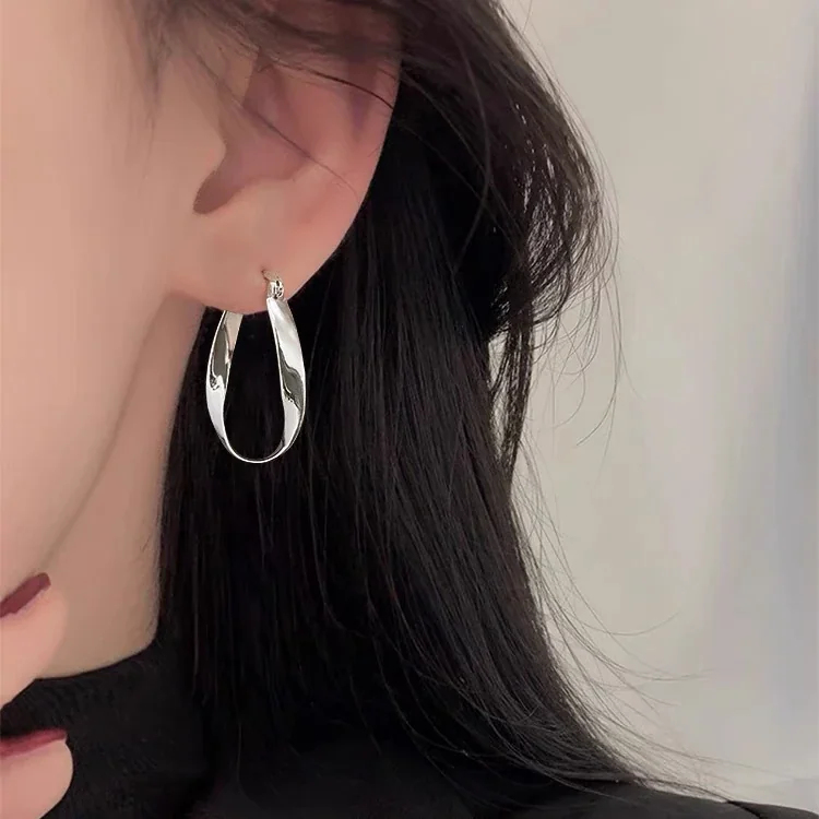 Sculptural 925 Sterling Silver Twisted Teardrop Hoop Earrings