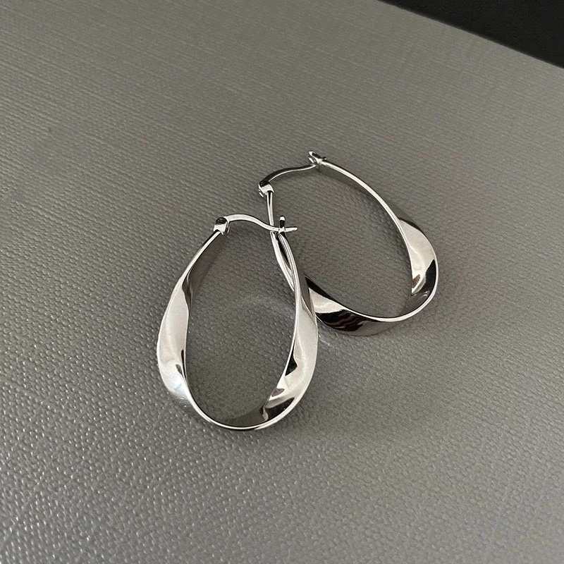 Sculptural 925 Sterling Silver Twisted Teardrop Hoop Earrings
