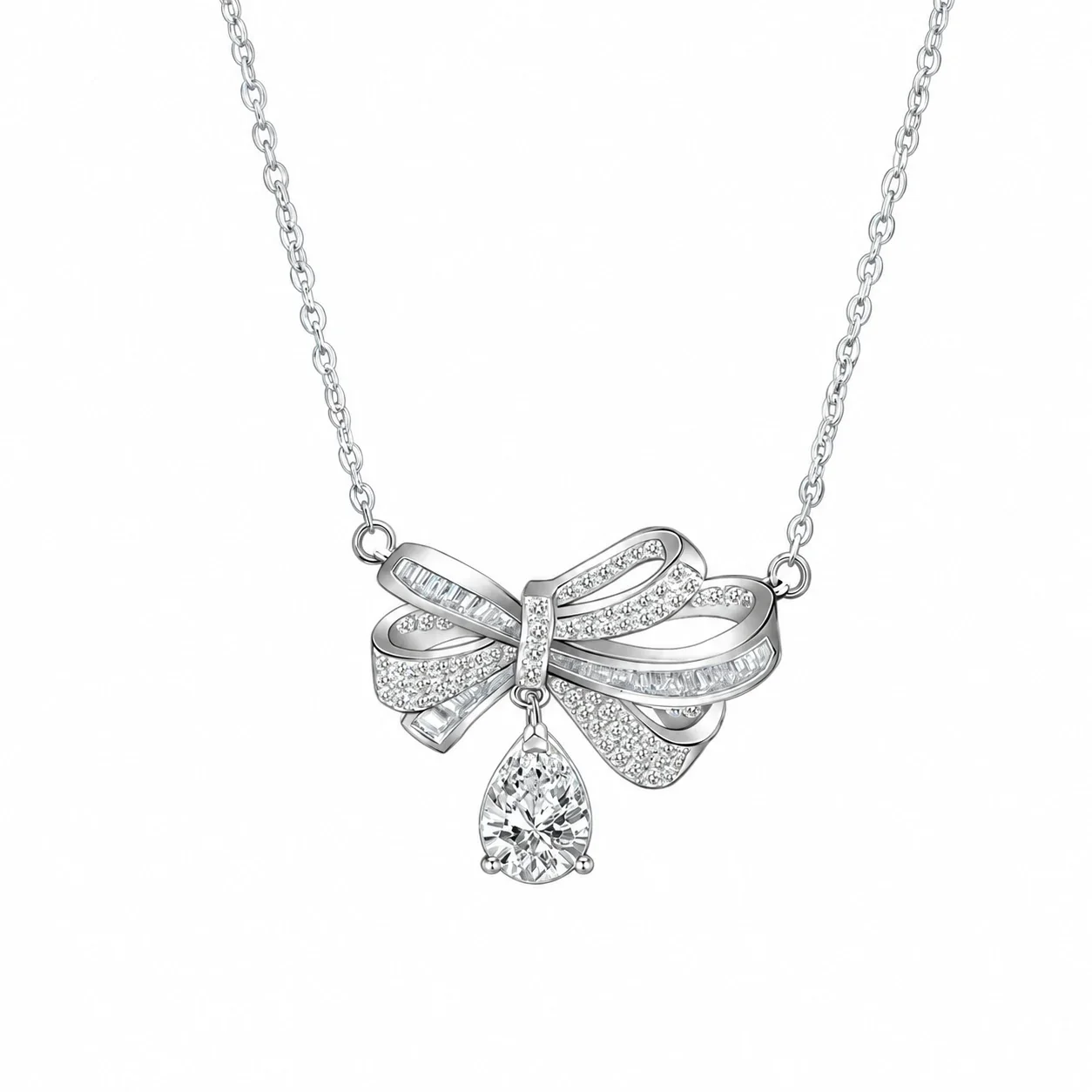 Ribbon Bow Pear-Cut Moissanite 925 Sterling Silver Necklace