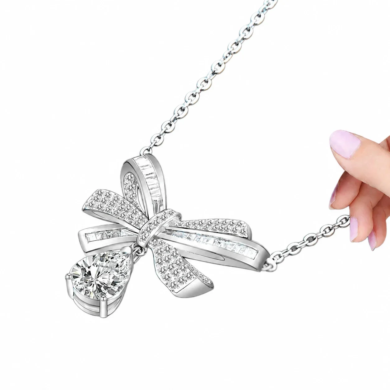 Ribbon Bow Pear-Cut Moissanite 925 Sterling Silver Necklace