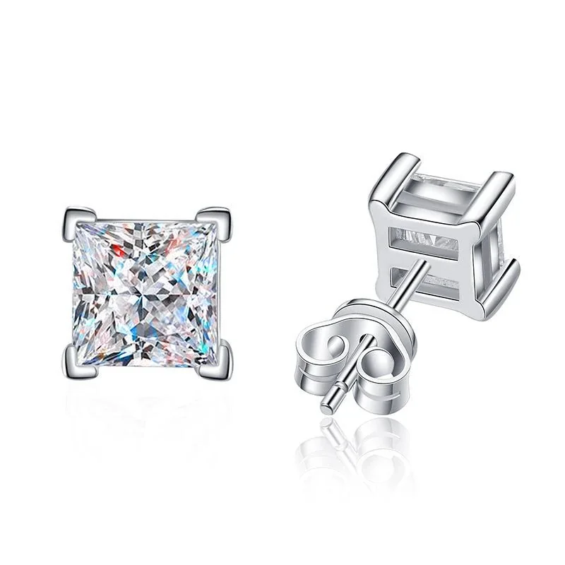 Refined Platinum-Plated Princess-Cut Four-Prong Stud Earrings