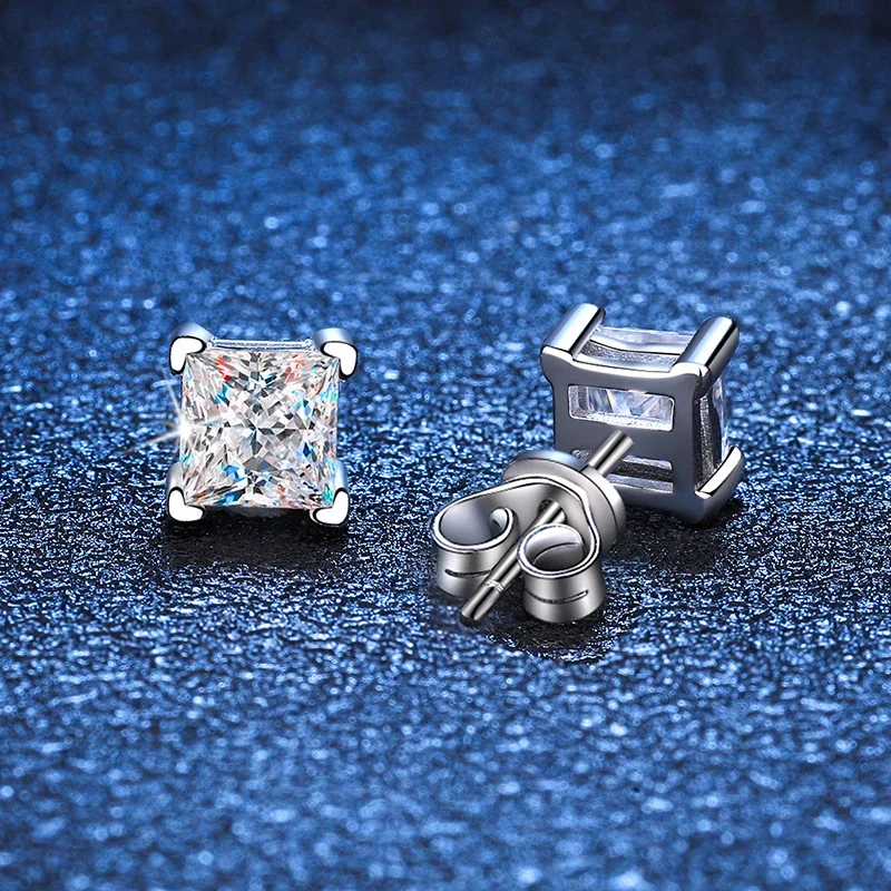 Refined Platinum-Plated Princess-Cut Four-Prong Stud Earrings