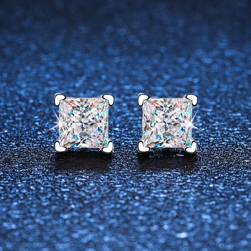 Refined Platinum-Plated Princess-Cut Four-Prong Stud Earrings