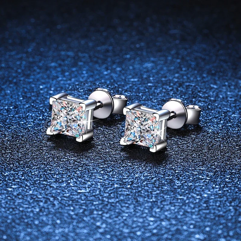 Refined Platinum-Plated Princess-Cut Four-Prong Stud Earrings