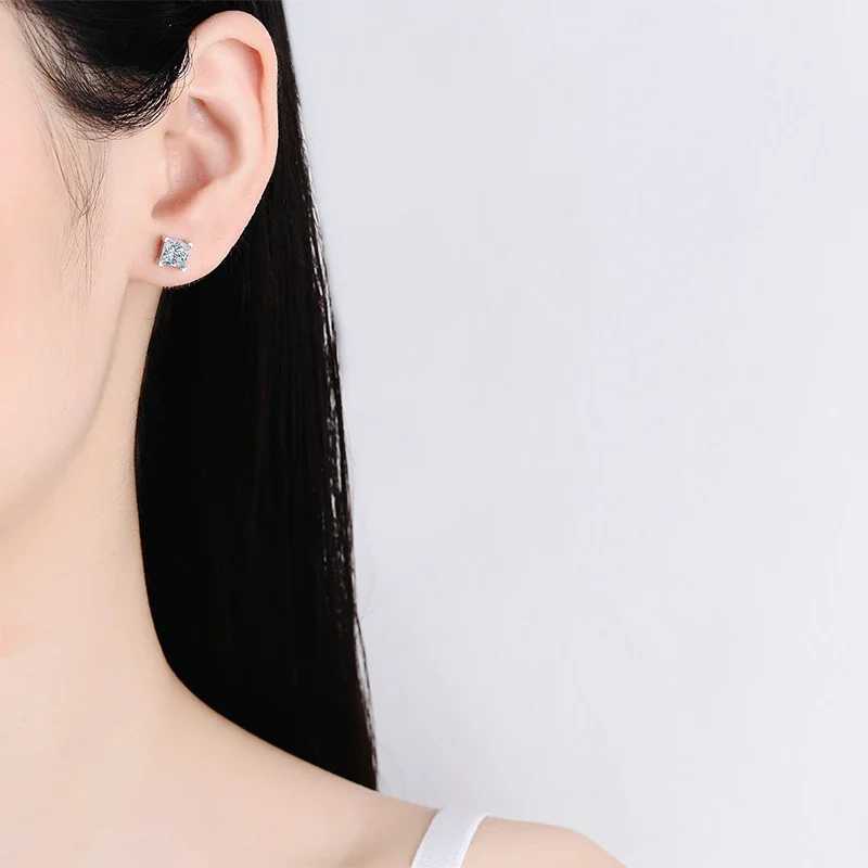 Refined Platinum-Plated Princess-Cut Four-Prong Stud Earrings